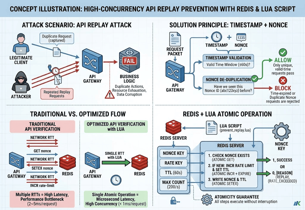 防重放与单次 I/O 去重：基于 Redis + Lua 脚本的高并发 API 防刷实践