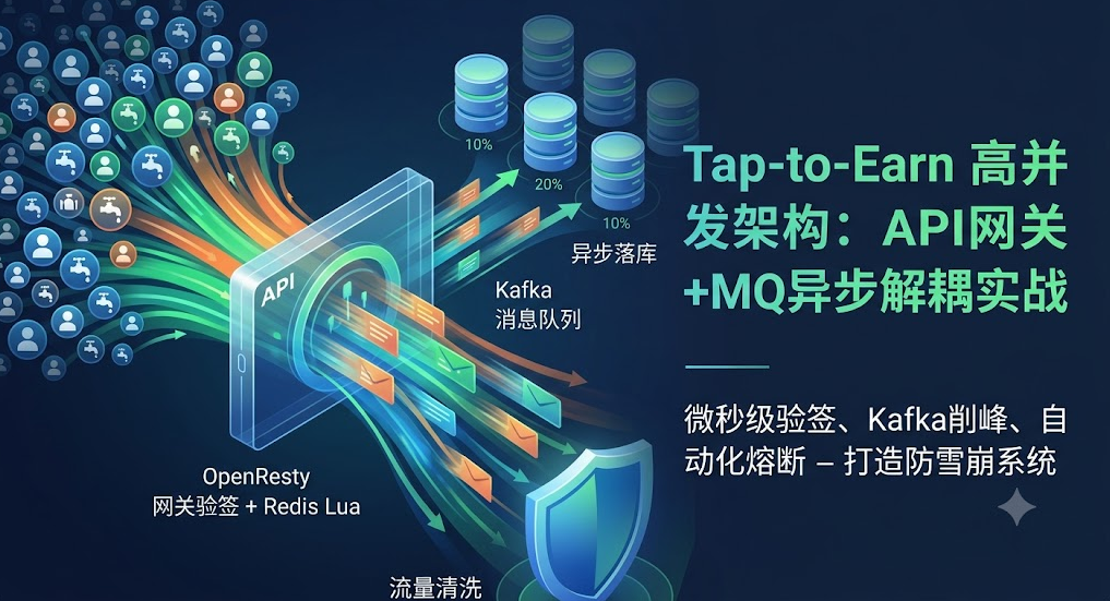 Tap-to-Earn 爆发流量下的 API 异步架构：网关验签+消息队列落库解耦